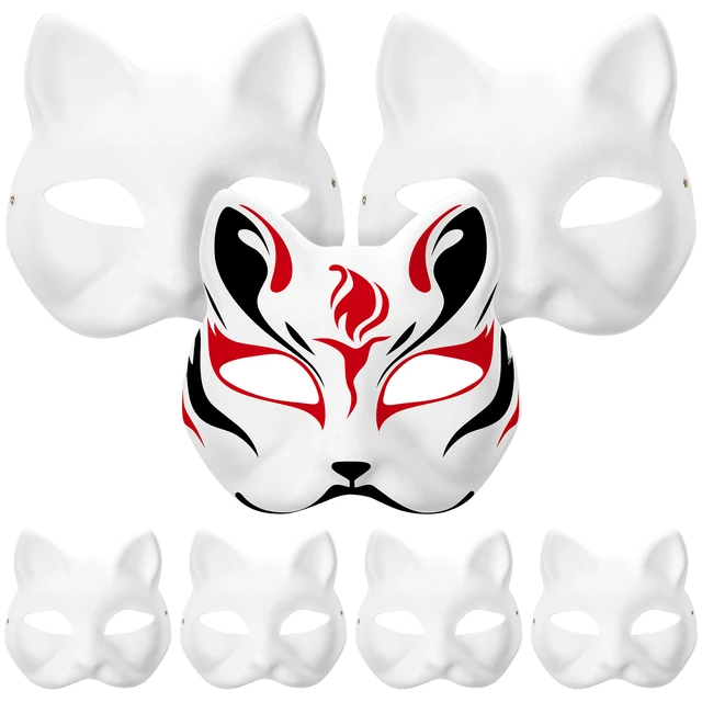 2Pcs Therian Mask Fox Cat Therian Mask for Adults White Blank Fox Mask Hand  Painted Animal Face Mask Halloween Mask DIY Mask Animal Party Cosplay