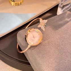 Romantic Butterfly Open Bracelet Luxury Ladies Quartz Wristwatch Bestseller (Rose gold diamond)