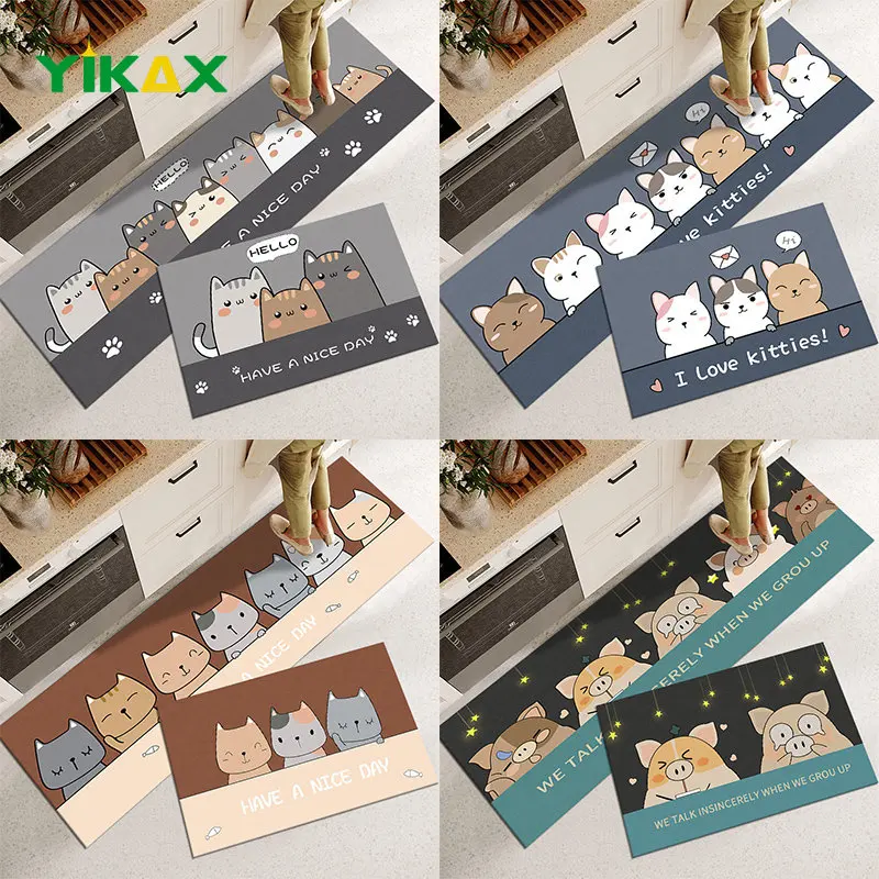 

Cartoon Cat Carpet Kitchen Floor Mat Living Room Area Rug Bedroom Bedside Long Rugs Non-Slip Bathroom Hallway Entrance Doormat