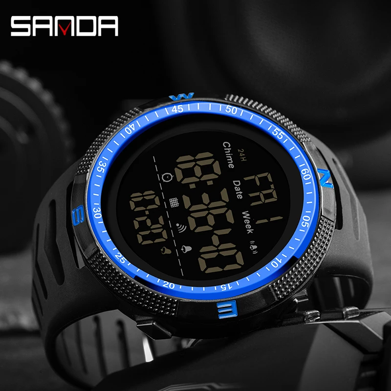 SANDA Military Watch 2023 New Fashion Multifunctional Dial HD LED Electronic Watch For Men Luminous Waterproof Shockproof 6014