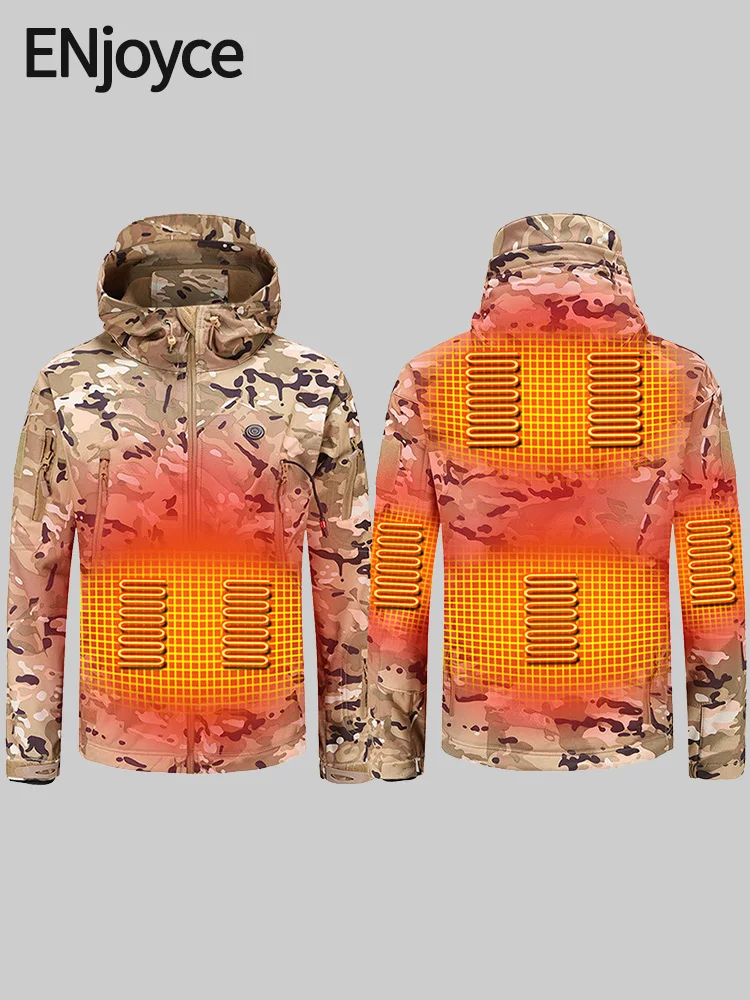 

ENjoyce Winter Heating Jacket USB Smart Men Women Thick Heated Jackets Camouflage Hooded Heat Hunting Ski Suit P9154
