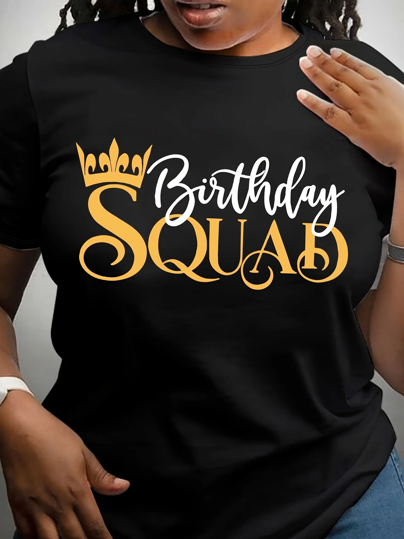 

party Birthday Squad Letter Print T-shirt, Short Sleeve Crew Neck Casual Top For Summer & Spring, Women's Clothing