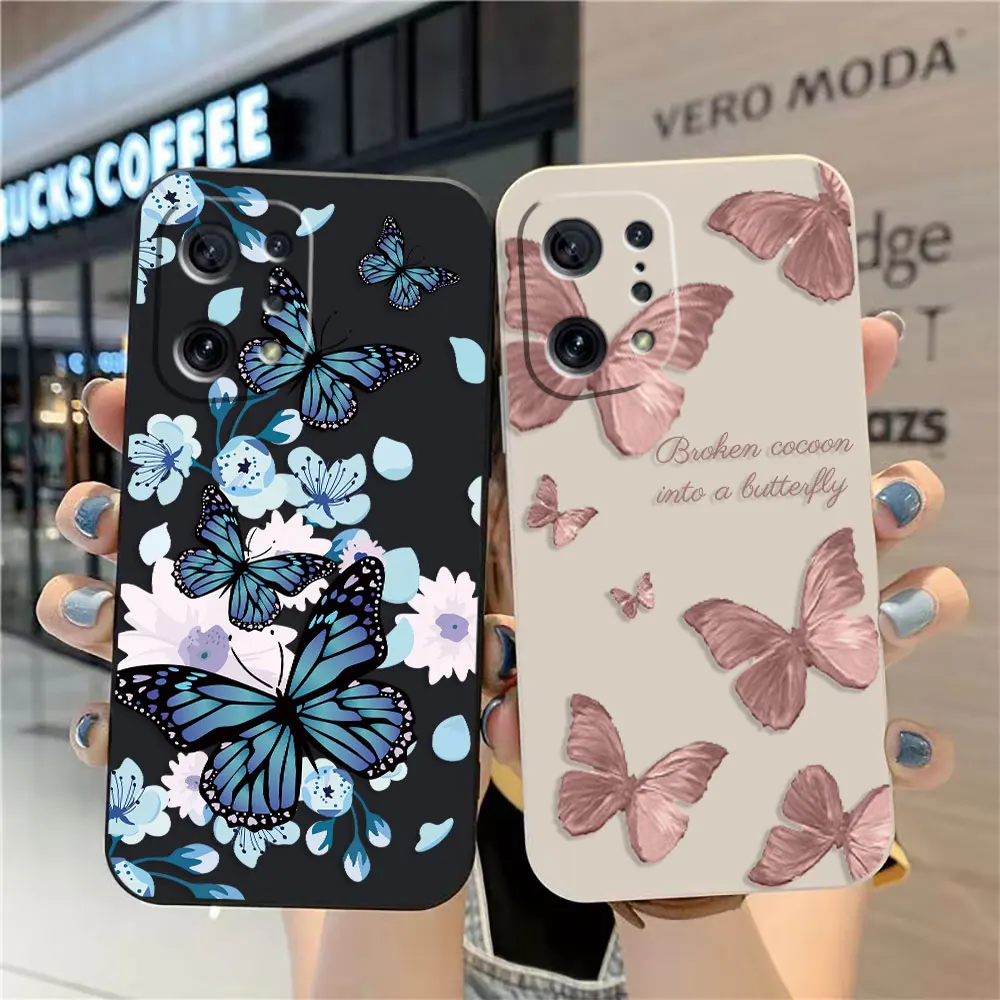 Custodia Per Oppo Oppo Find X5 X6 X3 X2 Realme 5 7 X7 X50 Reno Ace 2 4G 5G Pro Case Funda Cqoue Shell Capa Pretty Red Blue Butterfly