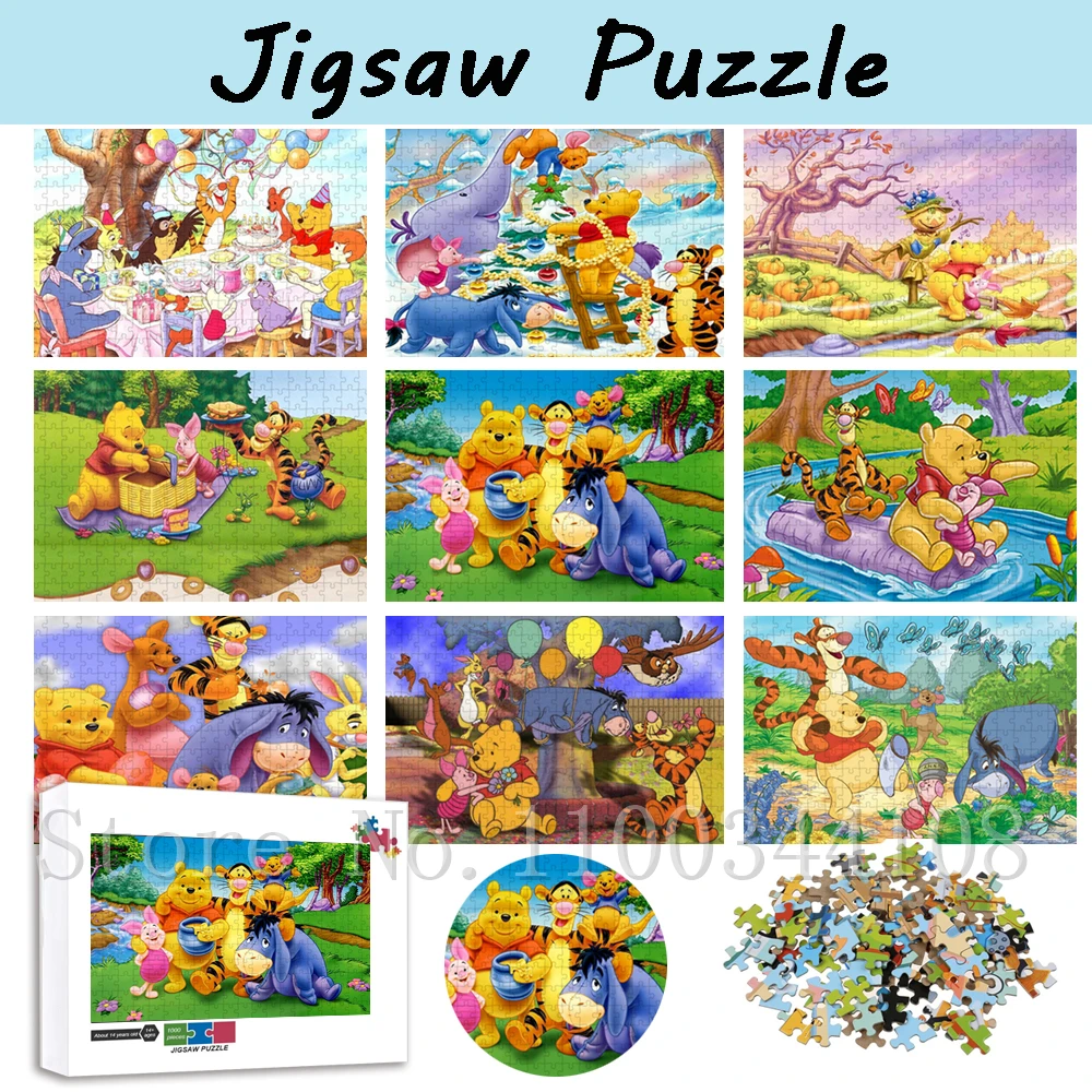 

300/500/1000 Pcs Disney Winnie The Pooh Jigsaw Puzzles for Children Piglet Tigger Wooden Puzzles Kid Education Assemble Toys