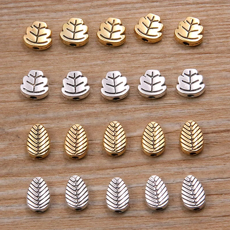 

60pcs 2 Styles Two Color Small Flower Leaves Bead Spacer Plant Charms For Diy Beaded Bracelets Jewelry Handmade Making