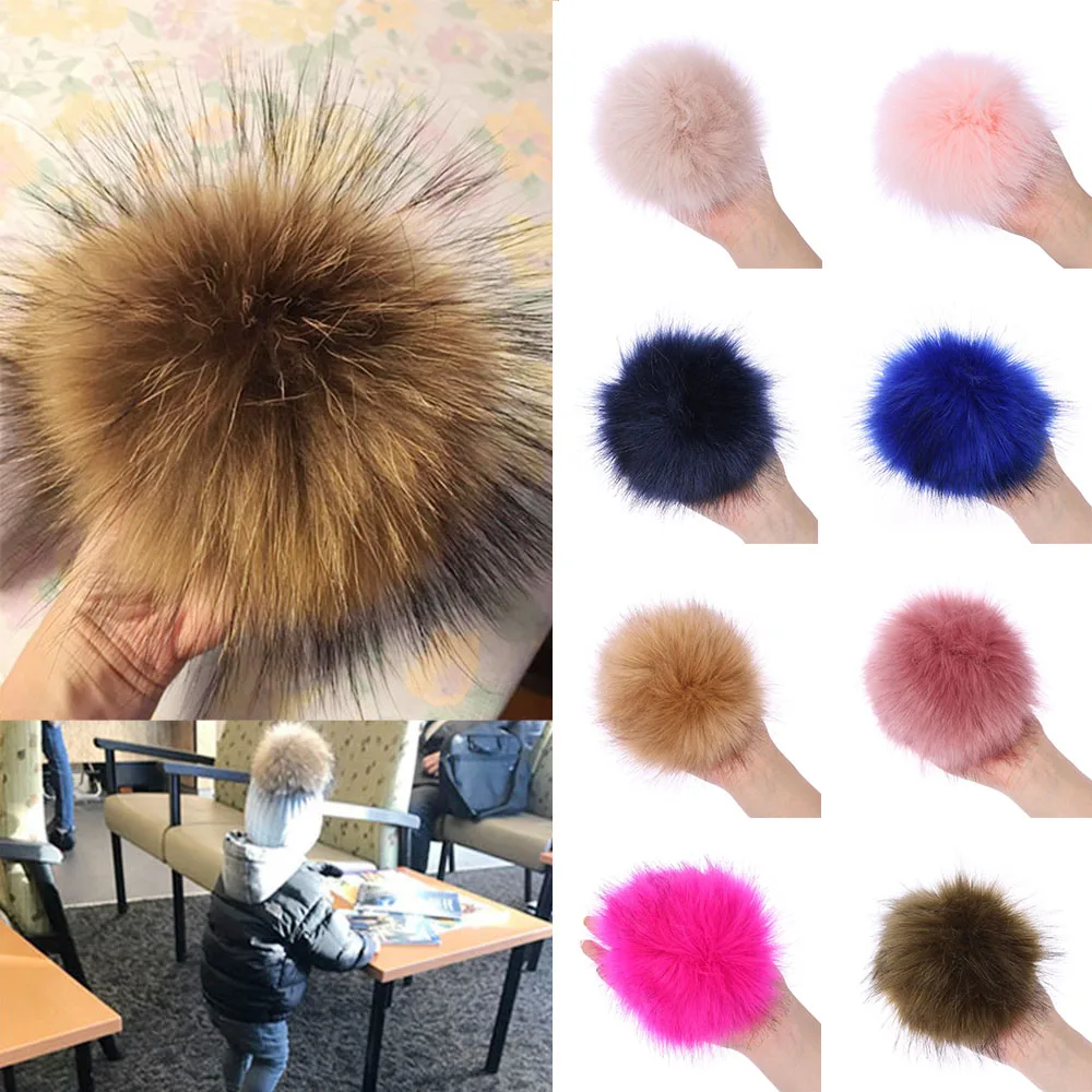 10cm Raccoon Fur Pompoms for Knitted Winter Hat Cap Real Fox Pom Poms For  Beanies Scarves Real Fur Pompons