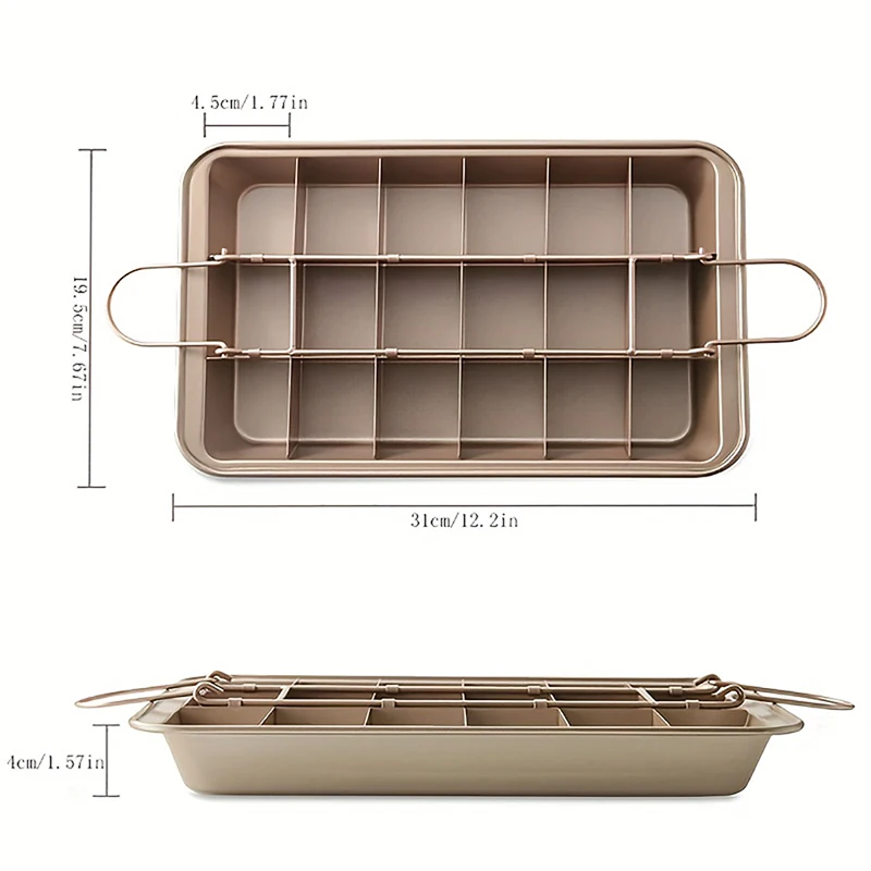 Brownie Pan with Dividers, Carbon Steel Bakeware Tray with Grips for Oven Baking, 18 Pre-Cut Square Molds for Brownies - 4