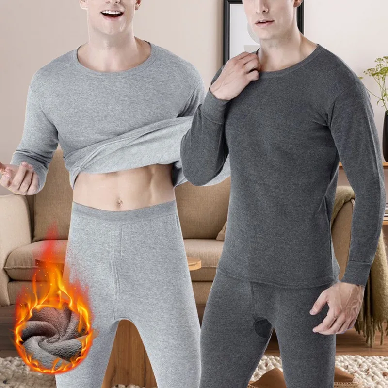 Winter Men Thermal Underwear Sets Thermal Long Pants Legging Homme Sexy Plus Velvet Pajamas Set Casual Thickened Men Underwear thermal underwear set thermal underwear