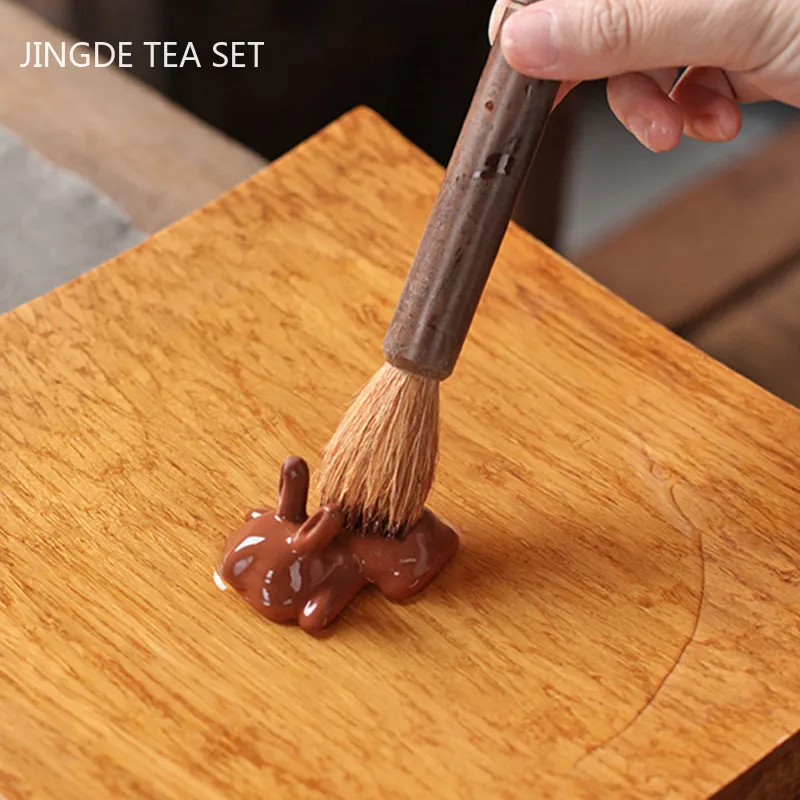 1pc Yixing Handmade Purple Clay Tea Pet Rabbit Statue Tea Figurine Ornament Boutique Tea Table Accessories Home Decoration