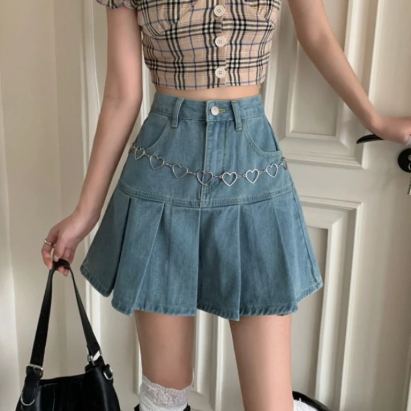 black denim skirt 2022 Spring Casual Denim Mini Skirt Women Blue High-Waiste Harajuku Y2k Pleated Skirt Japanese Korean Folds Fashion Clothing New black skirt