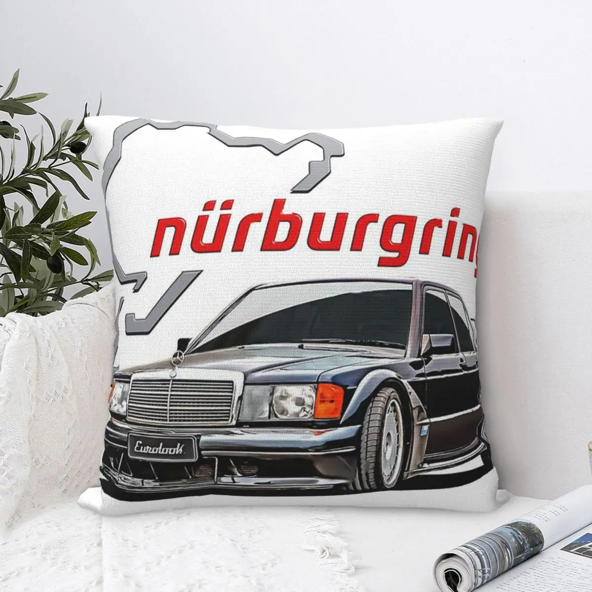 

Nurburgring 190E EVO II Track Day Square Pillowcase Pillow Cover Velvet Cushion Zip Decorative Comfort Throw Pillow For Home Car