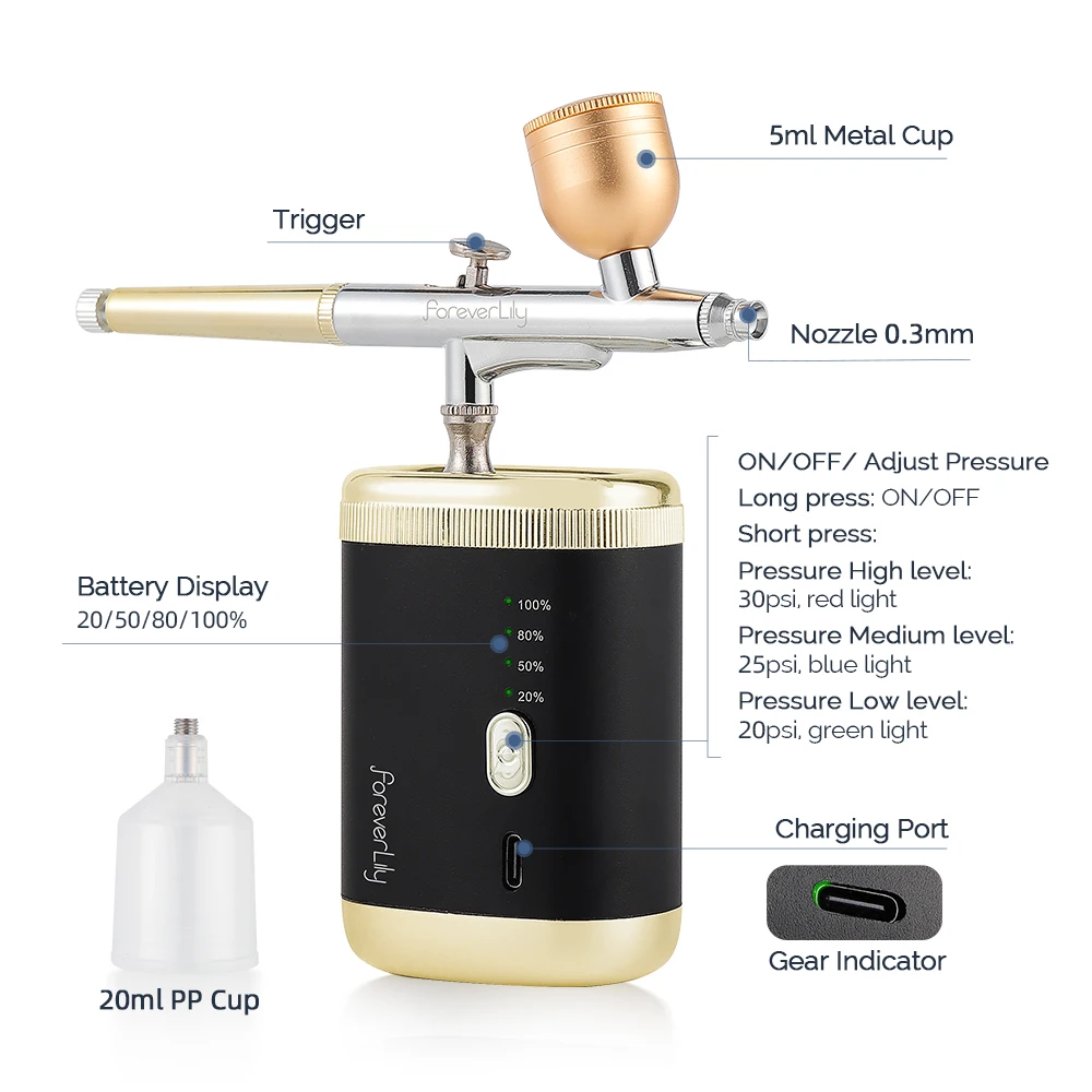 3 Levels Pressure Airbrush For Nail Art Paint Makeup Tattoo Cake Painting Spray Gun Face Hydration Sprayer 6