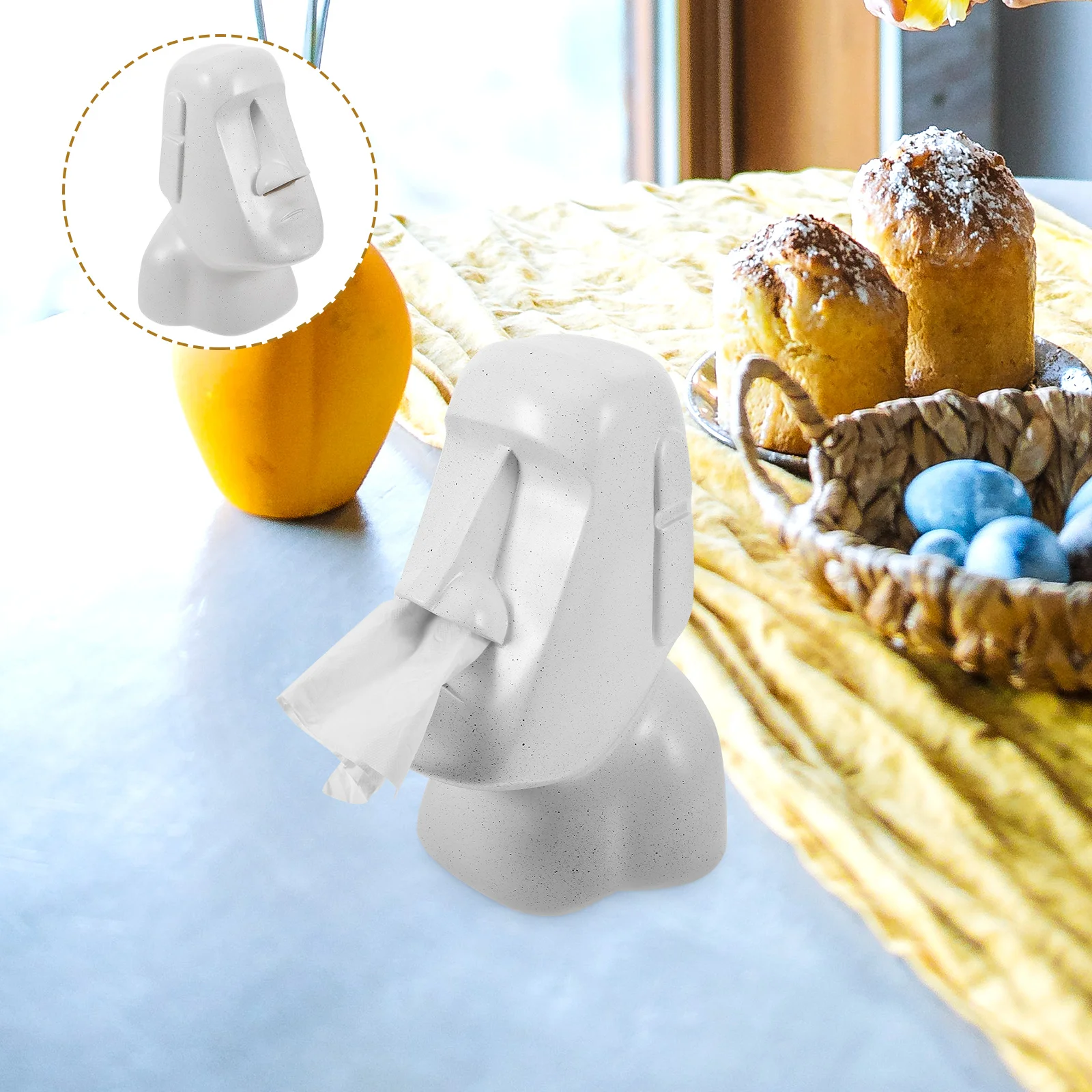 

Tissue Paper Holder Towel Dispenser Box Desktop Storage Case Resin Decorative Moai Statue Cover Novelty Napkin