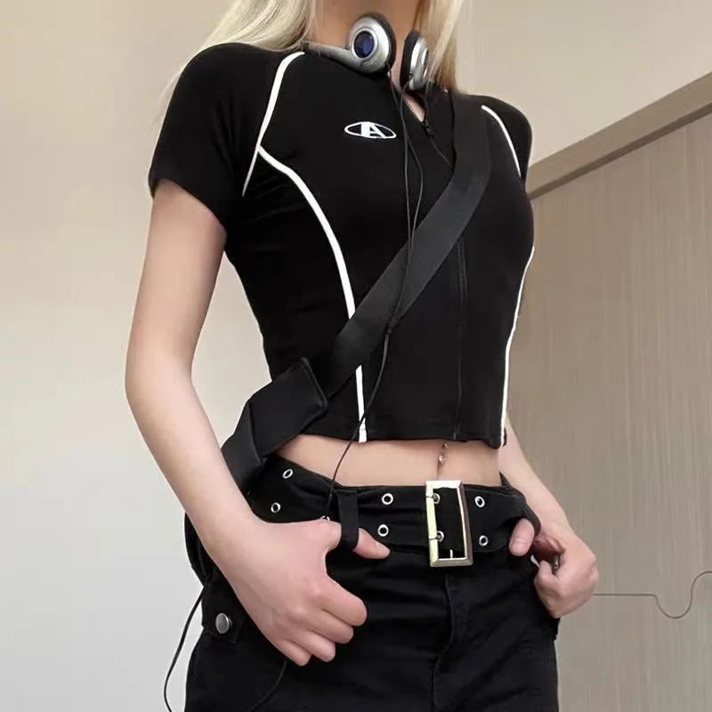 Summer Stand Up Collar Short Sleeved Women's T-shirt Short Style Unique and Chic Slimming Design Top 4