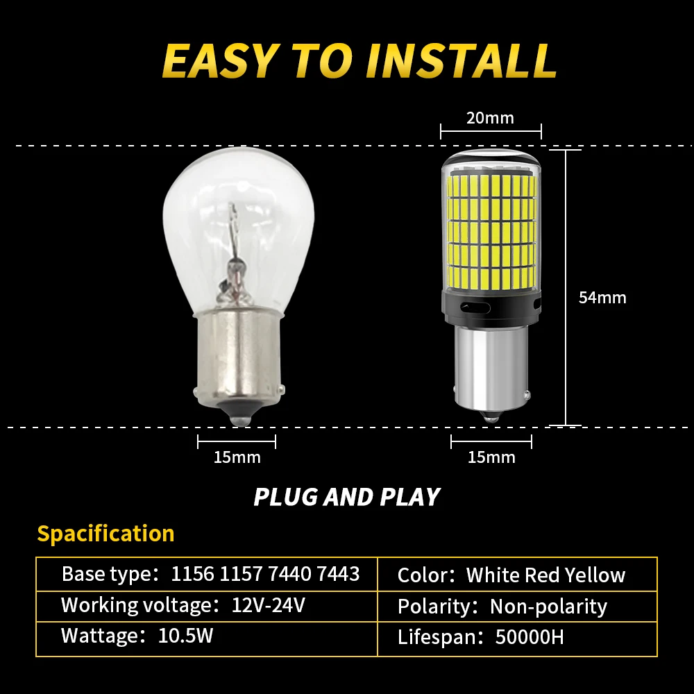  2PCS   ڵ LED  1156 BA15S P21W BAU15S PY21W 7440 W21/5W T20 4014 150 SMD Canbus /ĸ ȸ ȣ 