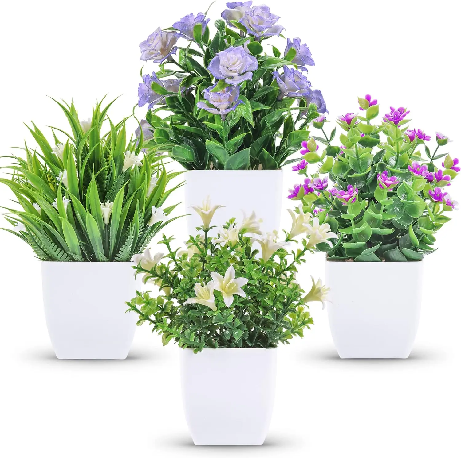 

4 Packs Small Simulation Plants Mini Simulation Flowers For Living Room Bathroom Study Room Desk Decoration