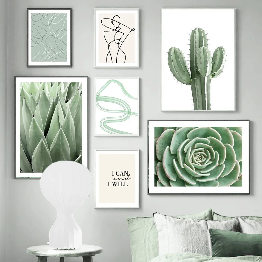 Nordic Poster Cactus Wall Pictures For Living Room Green Plant Wall Art Canvas 