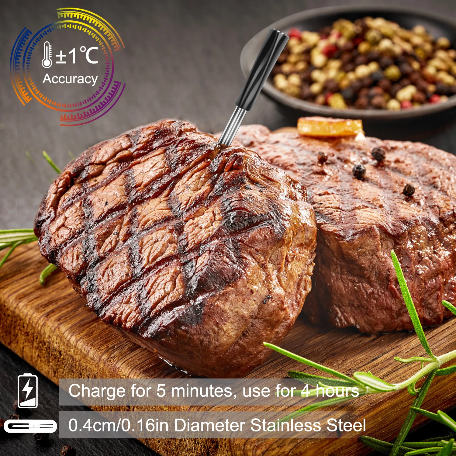 Digital Thermometer Digital Kitchen Thermometer Meat Thermometer Barbecue Thermometer Probe Thermometer Digital Meat Thermometer Wireless Digital Meat Thermometer For Kitchen BBQ Food Cooking Probe Bluetooth Oven Grill Thermometer For Outdoor Barbecue