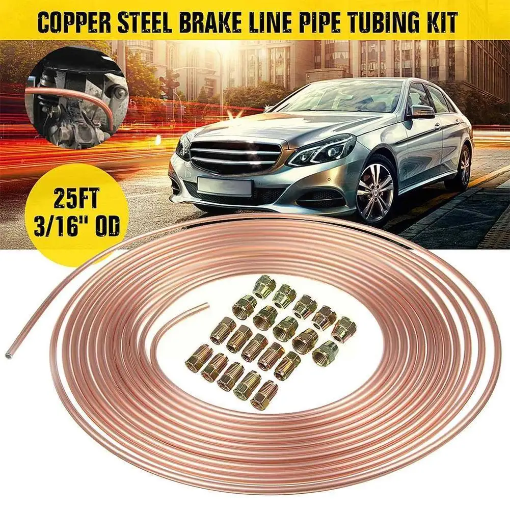 

25ft 7.62m Car Roll Tube Coil of 3/16" OD Copper Nickel 16PCS Tubing Tube Anti-rust Piping Hose Brake Nuts With Tube Pipe L N3U5