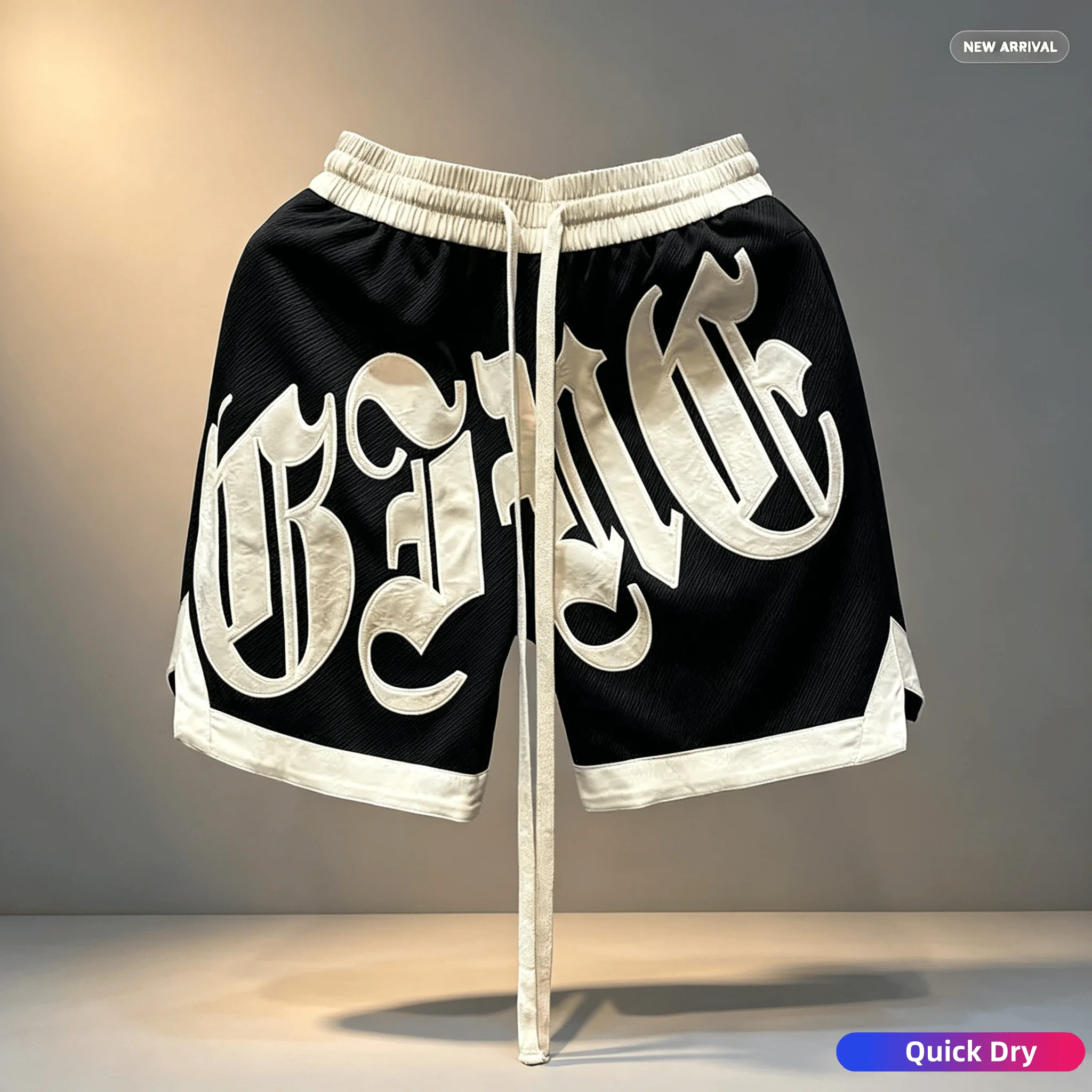 Europäische und amerikanische trendige Street-Hip-Hop-Gothic-Shorts mit Buchstabendruck, schnelltrocknende Freizeit-Sportshorts, Herren-Strandshorts, Mode.