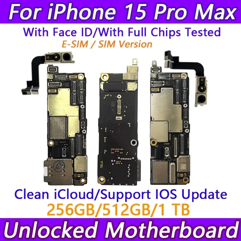 Working Unlocked For iPhone 15 Pro Max Motherboard 256GB Plate