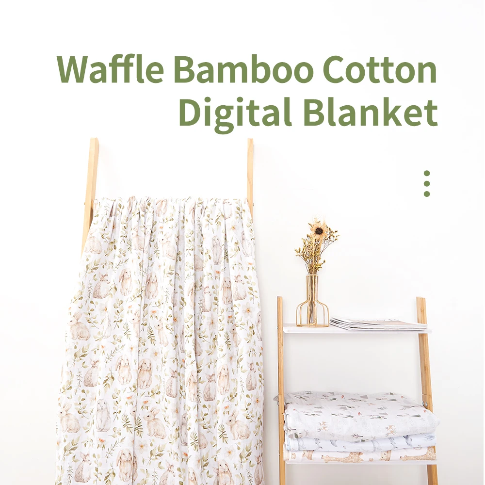 Elinfant waffle bamboo cotton swaddel blanket comfortable breathable digital print baby bath towel 6