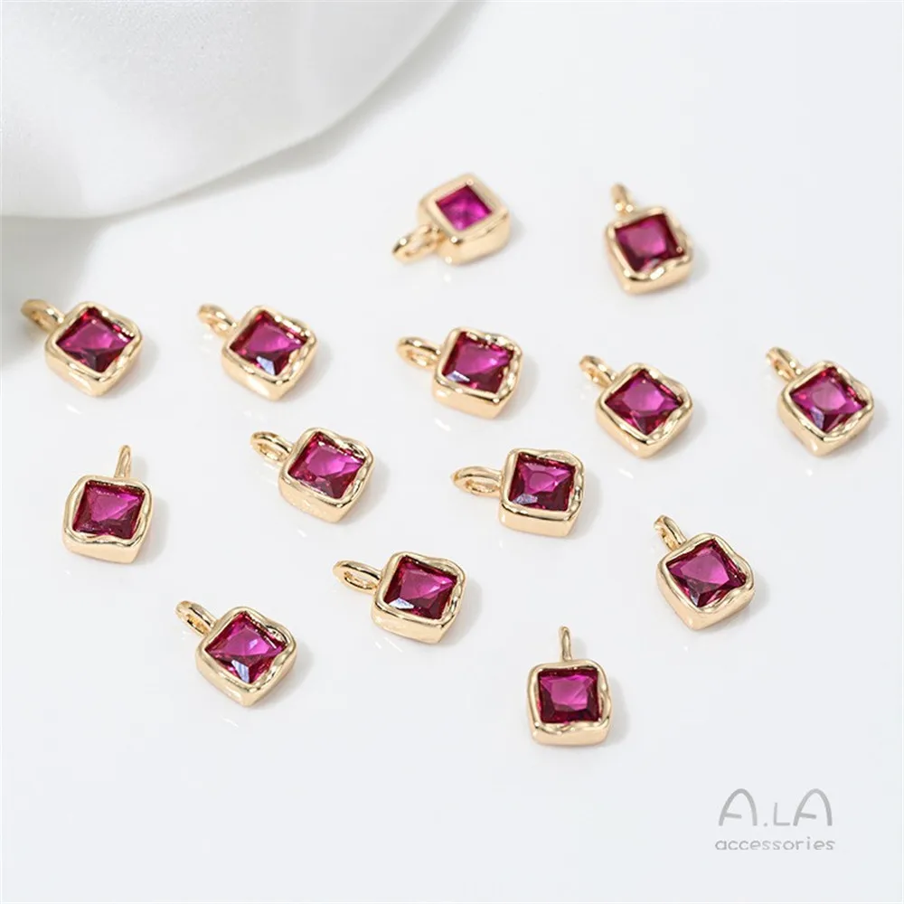 14K 금도금 용암 헤밍 스퀘어 컬러 지르코늄 펜던트, DIY 팔찌 목걸이 귀걸이 쥬얼리, 작은 펜던트