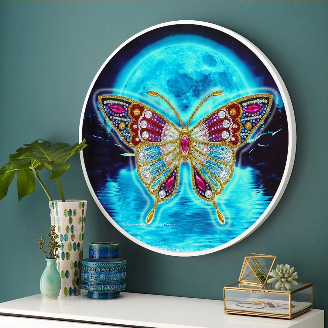 

DIY round frame diamond painting different shape rhinestone flamingo flowers living room corridor aisle wall hanging painting