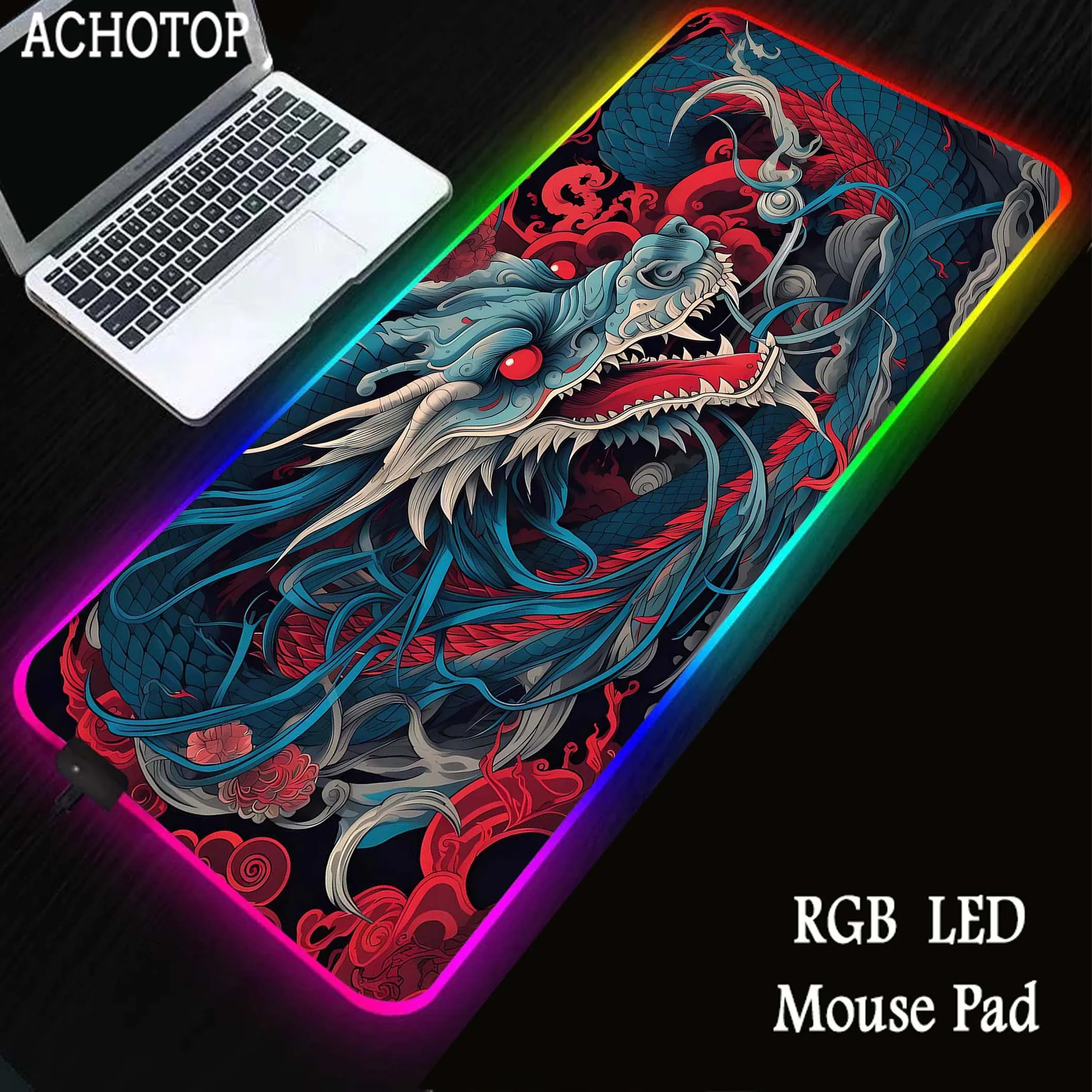 

Chinese Style Dragon Gaming Mousepad Pc 90x40cm XXL Japanese Mouse Pad RGB Mousemat Rubber Pads Big LED Desk Mat Keyboard Pads