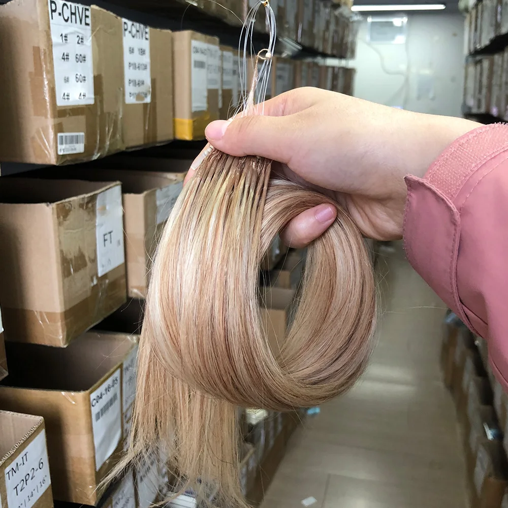 8D Micro Bead Human Hair Extensions 100% Human Hair Highlights Brown Invisible Silicone Nano Ring Bead Extensions