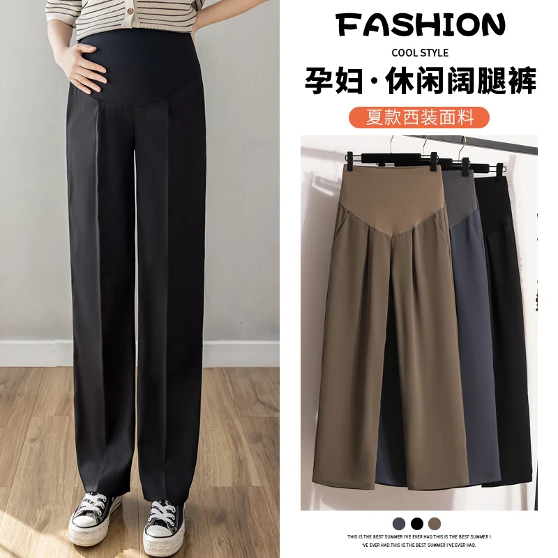 Korean Style Maternity Pants Summer Thin Office Lady Belly Trousers Elegant Pregnant Woman Straight Trousers maternity pants