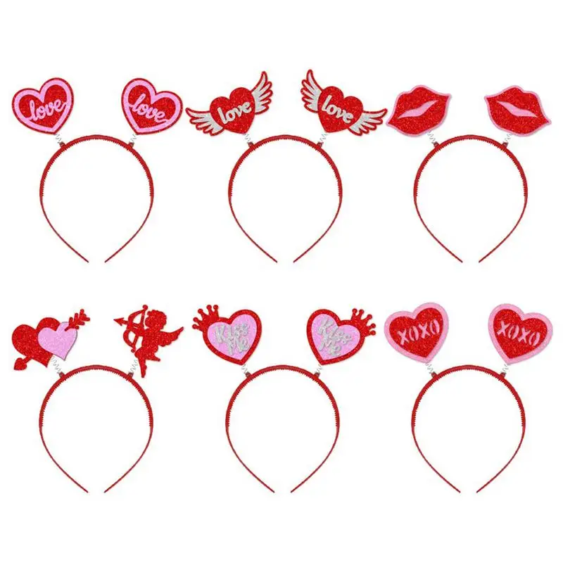 

Valentines Day Headband 6pcs Valentines Day Hair Hoop Red Heart Hairband Red Love Heart Lip Headband Valentines Day Supplies