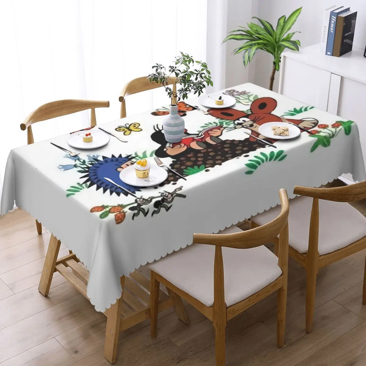 Custom Mole Krtek Cartoon Comic Rectangular Tablecloth Oilproof Table Cloth Cute Little Maulwurf Table Cover 2