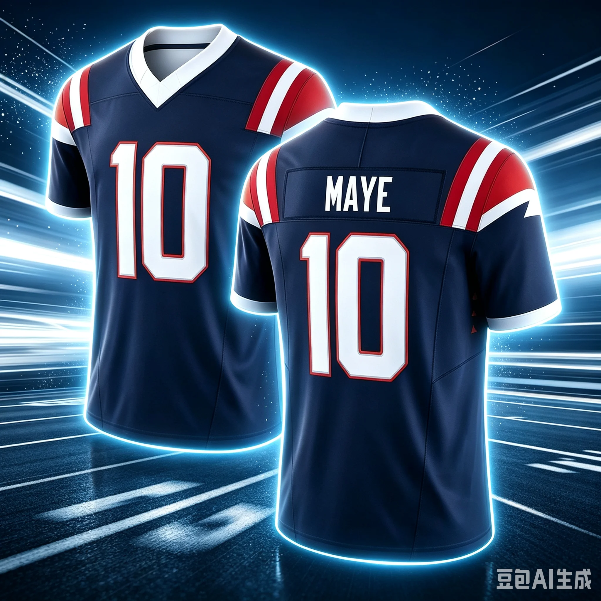 Männer # 10 Maye Navy Heim-Fußballtrikot Rot-Weiß Gestreift Schulter V-Ausschnitt Kurzarm Fan-Spieluniform Familien-Partnerlook