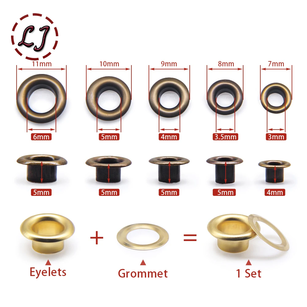 Eyelet Grommet Ring Eyelet Grommet Ring Kit Grommet Eyelet Kit Screw Back Eyelets Metal Eyelet Buttons 200sets Round 3/4/5/6mm Brass Gronmets Eyelets With Washer For Leather Crafts Shoes Bag Clothing Belt Garment DIY Handmade