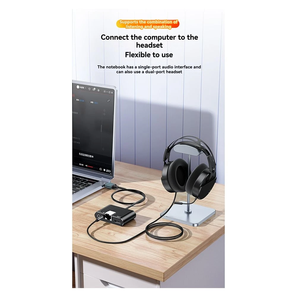 (A75T) USB 4-in-1 다기능 확장기 USB 이더넷 어댑터 USB 네트워크 카드 - USB RJ45 LAN USB - 3.5인치 오디오/사운드 카드
