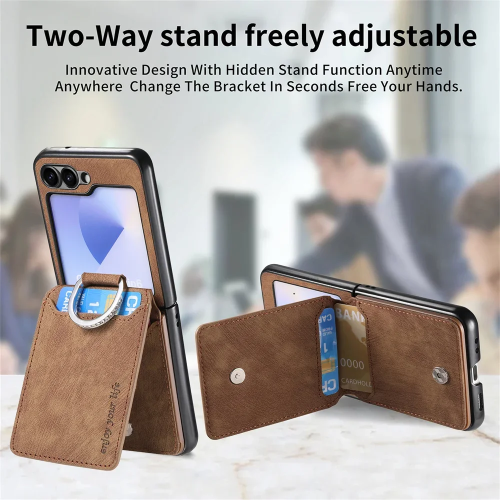 Vintage Leather Wallet Phone Case with Ring Bracket and Card Holder