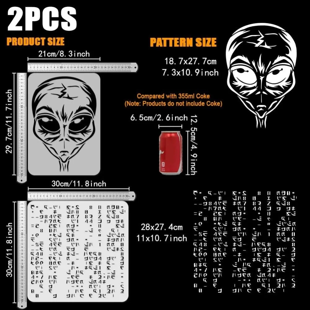 Alien Code Painting Stencils 2 Pcs 2 Styles for Painting Head Decorative Floral