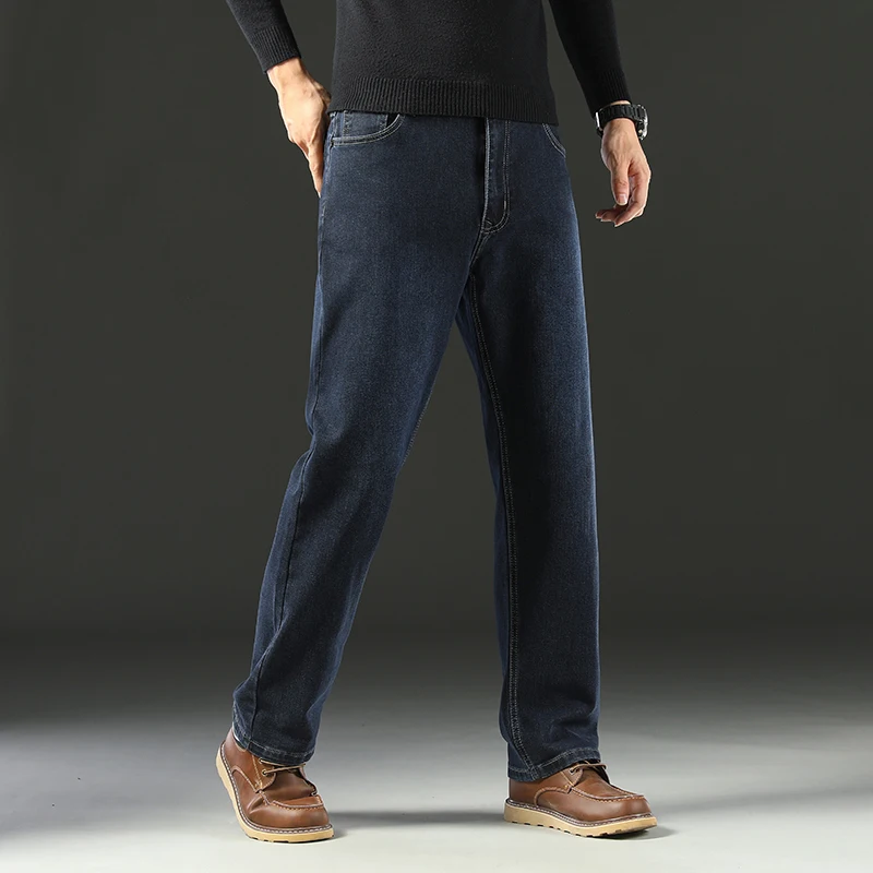 Classic Straight Men's Jeans Autumn Thick Business Casual Retro Washed Denim Pants High Quality Loose Comfort Trousers Gray Blue 5