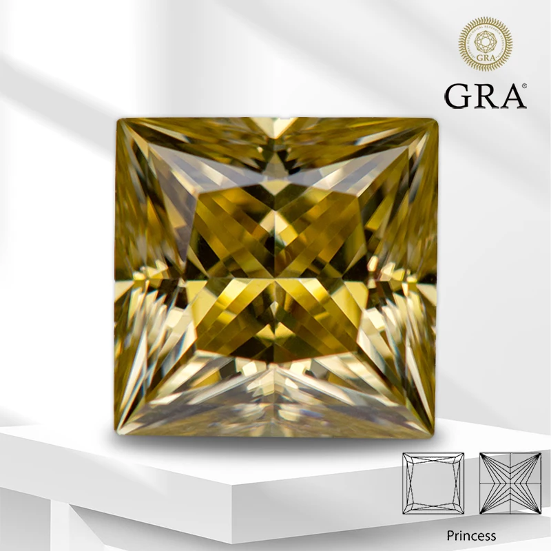 

Moissanite Lab Diamond Lemon Yellow Color Princess Cut with GRA Certificate Advanced Jewelry Making Materials diy beads