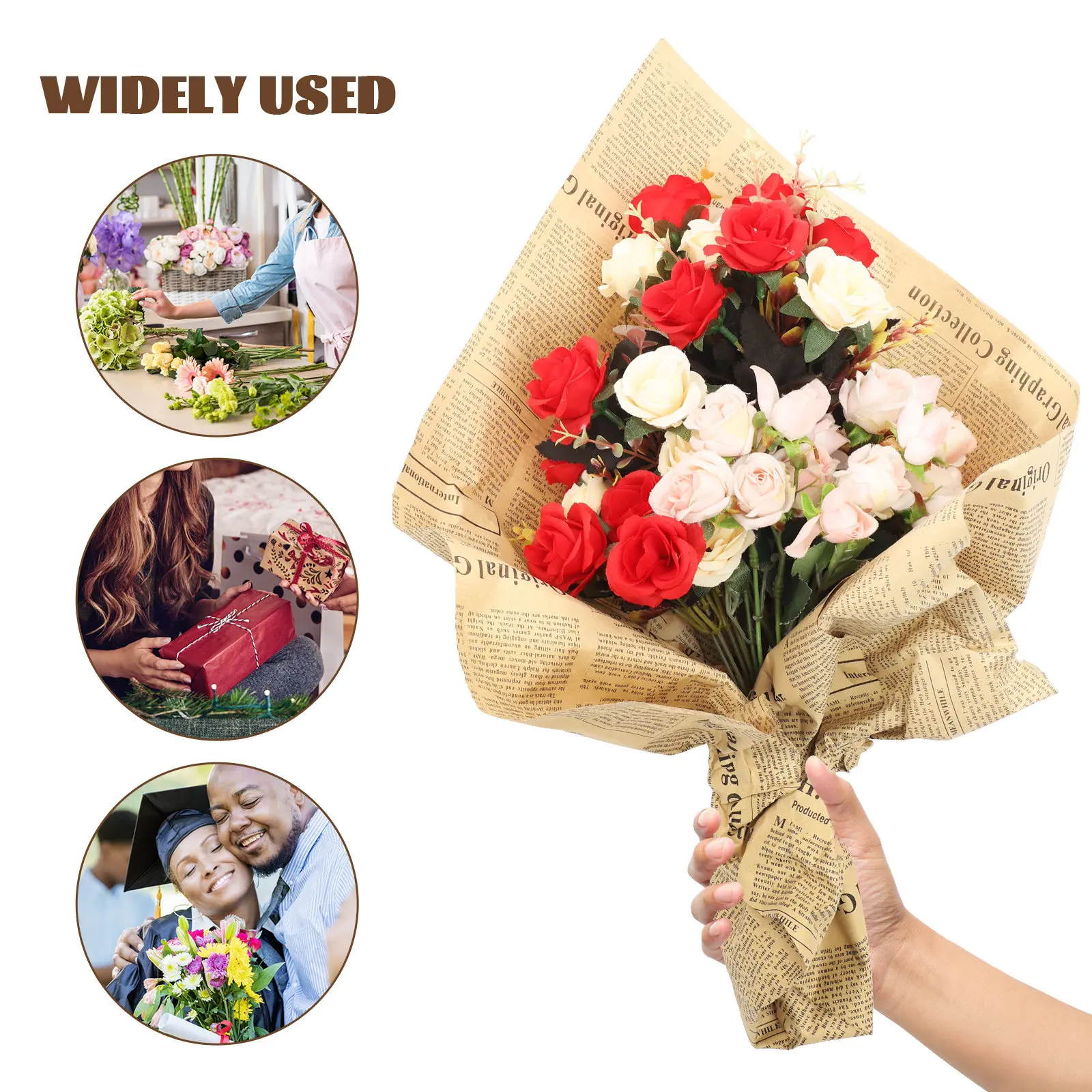 20Pcs 두꺼운 빈티지 영어 신문 포장지 크래프트 브라운 선물 포장 시트 꽃 포장 DIY 공예 생일