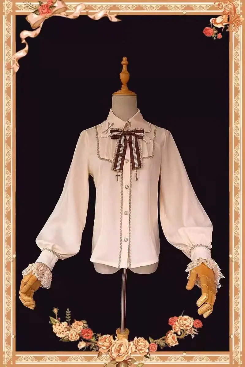 Chocolate Drip Sauce Embroidered Shirt Lolita Long Sleeves Laydown Blouse By Infanta