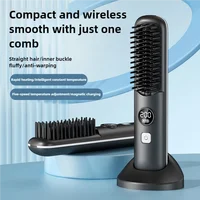 Mini USB Rechargeable Hair Straightener Brush, Portable Electric Straightening Comb with Lcd Display - Travel-Friendly Cordless 1