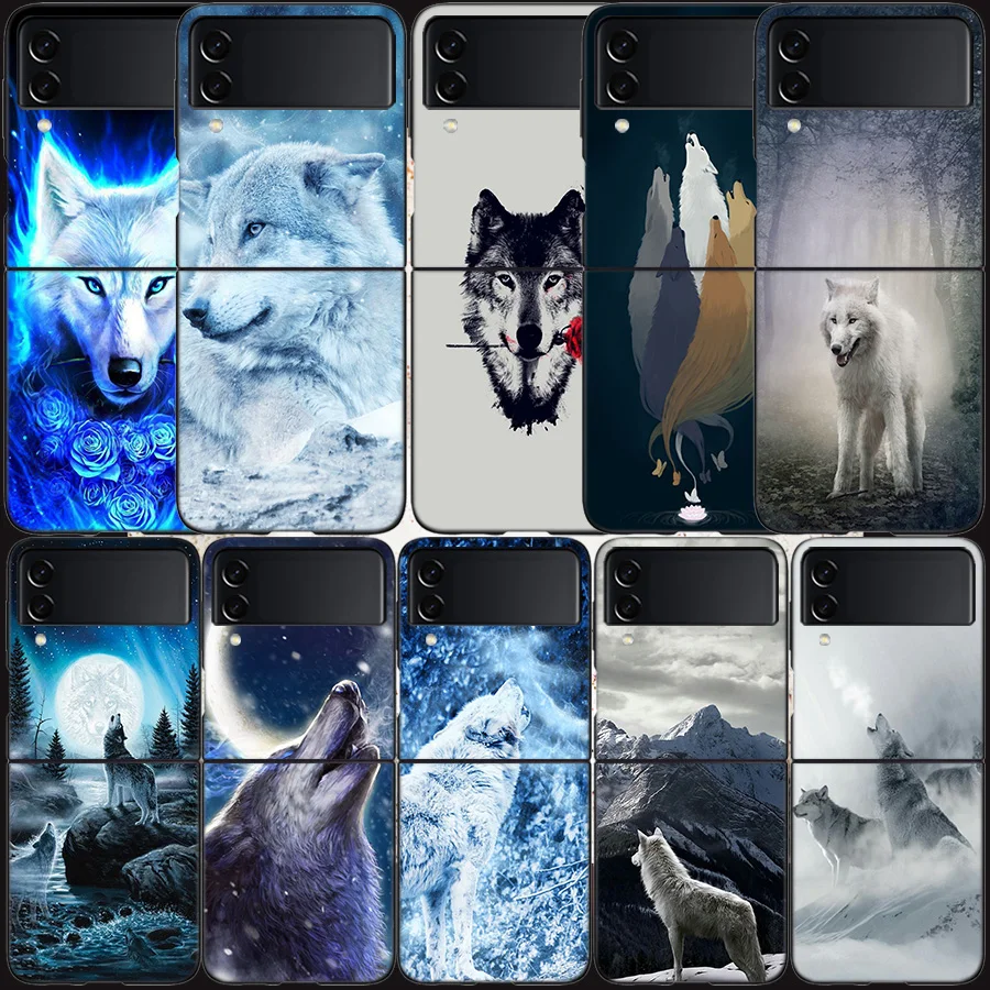 Custodia Lupo Occhi Blu Biancaneve Per Samsung Galaxy Z Flip 3 Flip 5 4 5G Cover Rigida Nera Per Cellulare Samsung Z Flip 5 5G Pc Di Lusso