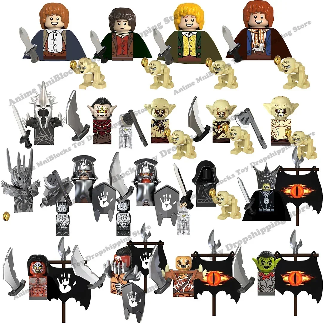 

Lord Rings Movies Hobbit Bricks Dolls Goblin Ringwraith Sauron Frodo Orcs Uruk-hai Mini Action Toy Figures Building Blocks Gifts