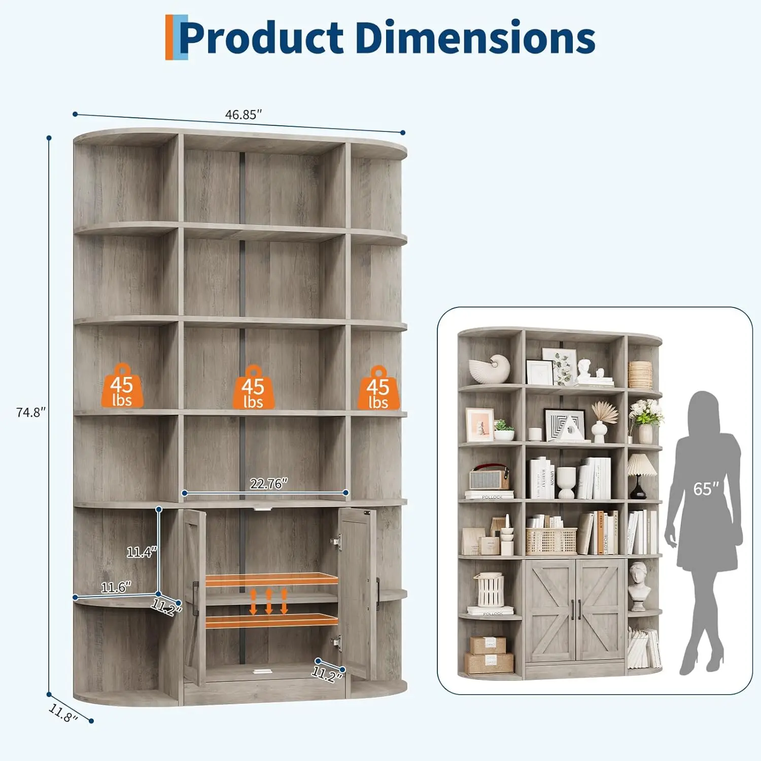 Tall Wooden Bookcase with Storage 2