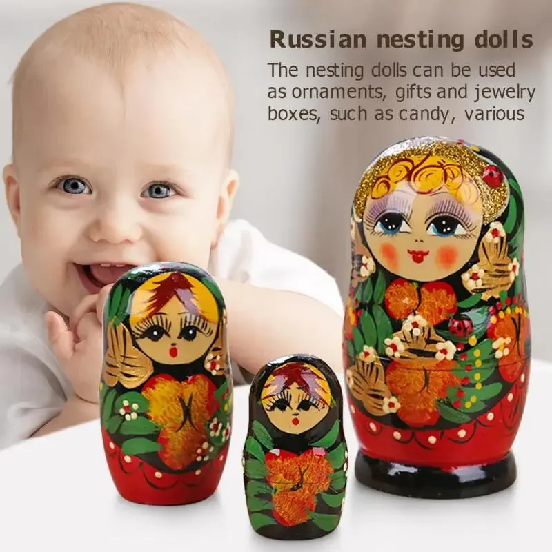1 Set Wood Russian Nesting Dolls Matryoshka Dolls Babushka Hand Paint Bear Poupee Russe for Kids Gifts Crafted Doll Home Decor