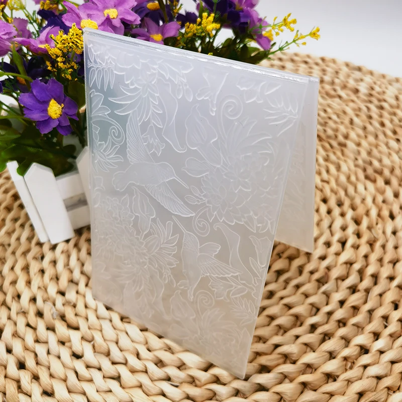 Embossing Folder, Exotic Floral And Bird Background Image 3d Relief Folder And Matching Mold For DIY To Make Greeting Cards Paper Scrapbooks