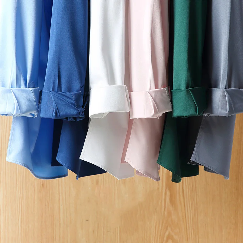 New High Quality Solid Color Stretch Anti-Wrinkle Men Shirts Long Sleeve Dress Shirts Slim Social Business Casual Shirt S- 5XL