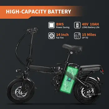 Terrosor 500W Adult Electric Bike, 20 MPH, 48V 12Ah Removable Battery, 14 Inch Folding Electric Bike, Multi-Shock Absorption 2